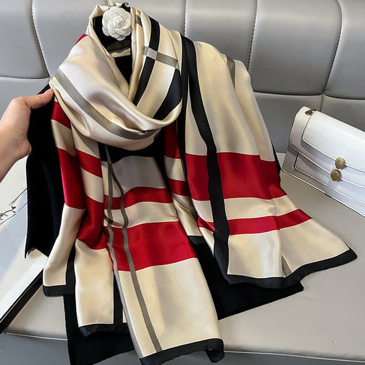 Simple Plaid Imitated Silk Scarves