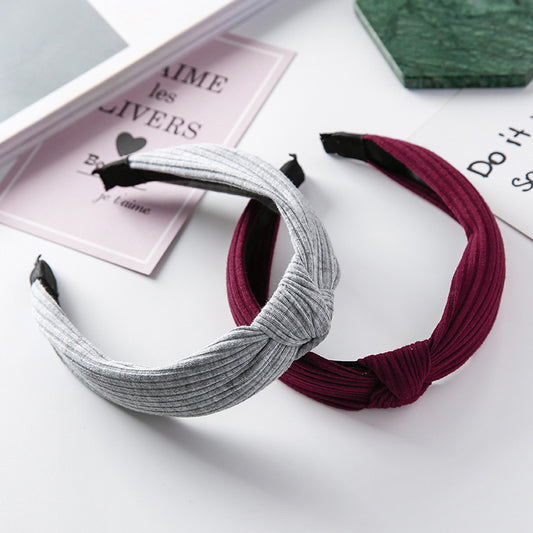 Simple solid color knit knotted wide-brimmed vintage headband versatile hair accessories