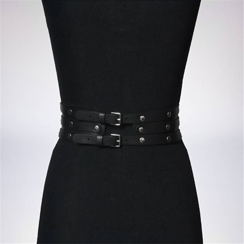 Women Black Leather Waist Belts Body Harness